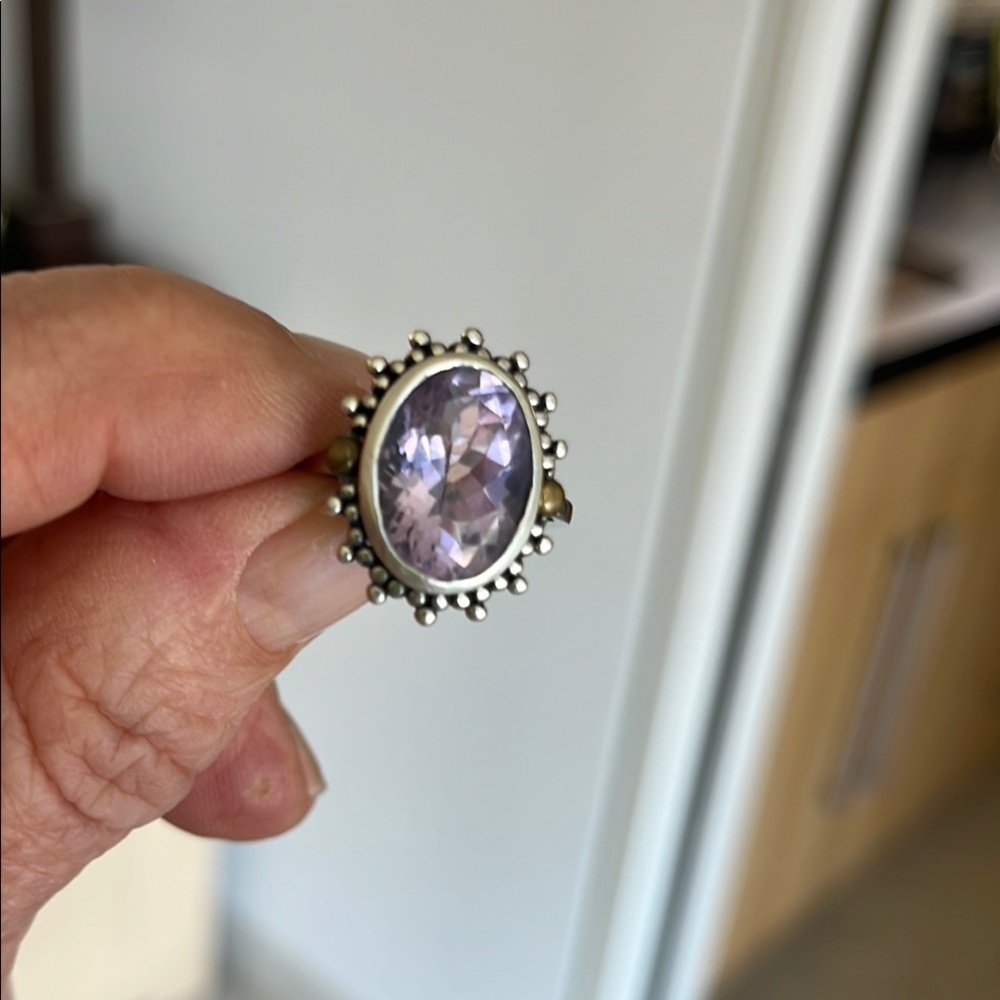 Sterling Silver Oval Lavender Crystal Ring - Brand Unspecified